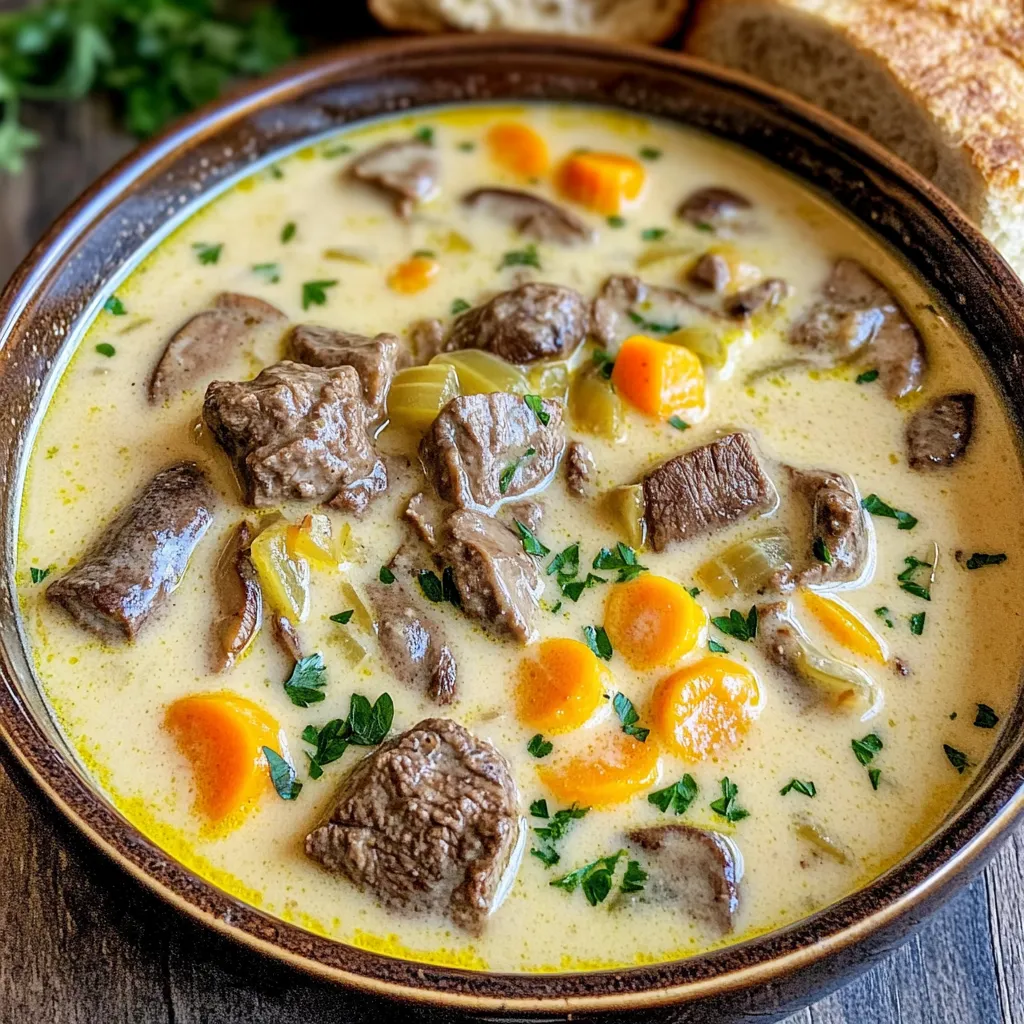 Creamy Beef and Mushroom Soup Slow Cooker Delight