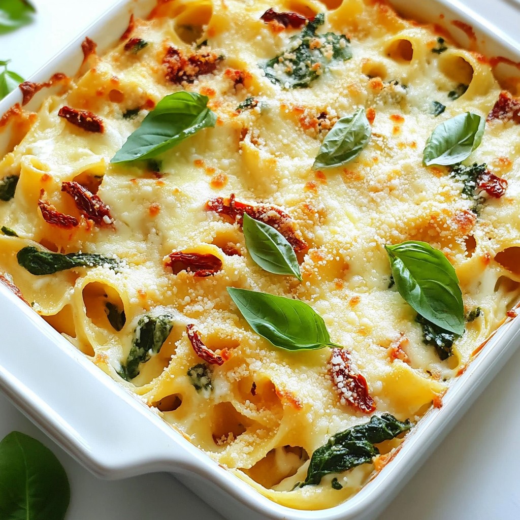 Baked Pasta Spinach and Sun-Dried Tomato Fettuccine Delight