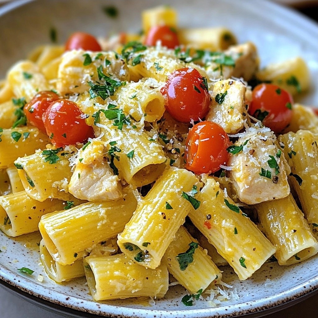 Quick Pasta Lemon Garlic Chicken Rigatoni Delight