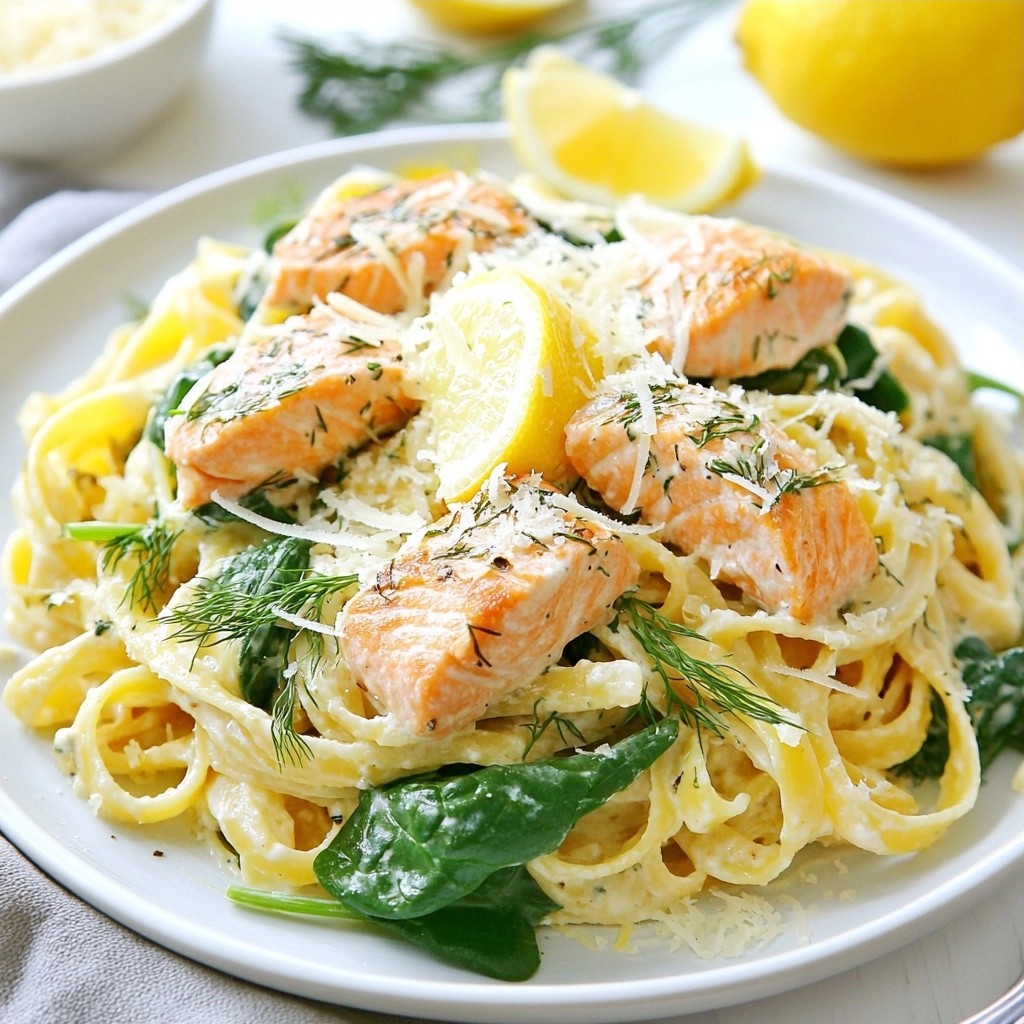One-Pan Meals Creamy Lemon Dill Salmon Pasta Delight