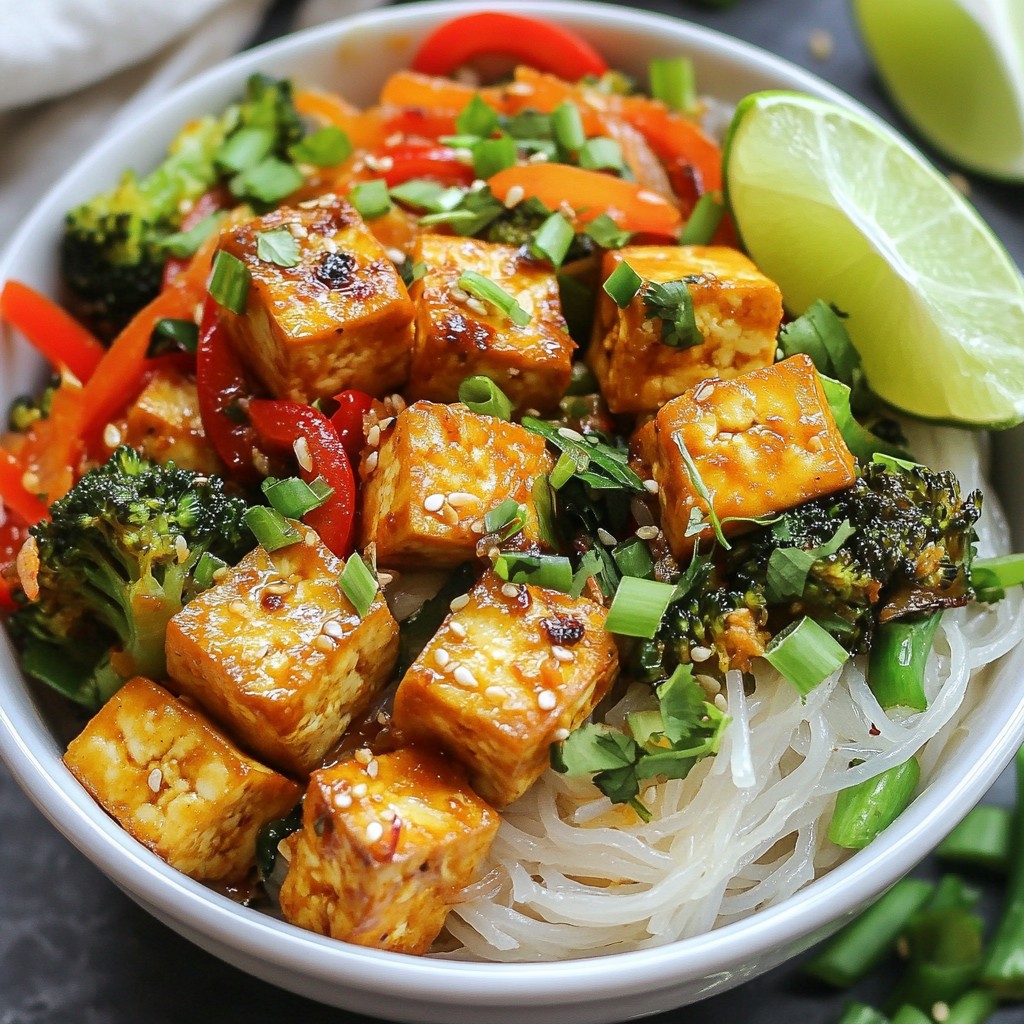 Healthy Noodles Spicy Tofu Rice Noodle Bowl Delight