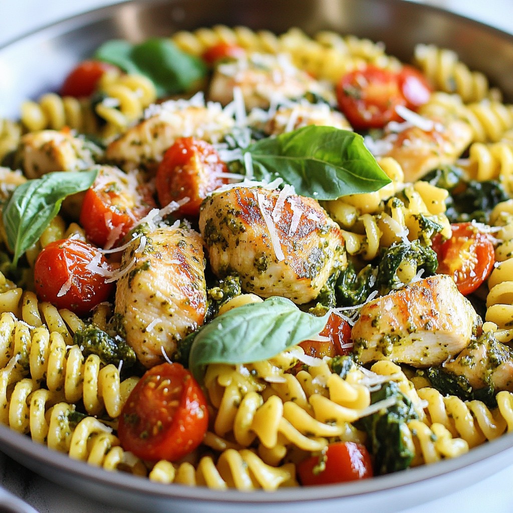 One-pan Meals Chicken and Spinach Pesto Fusilli Delight