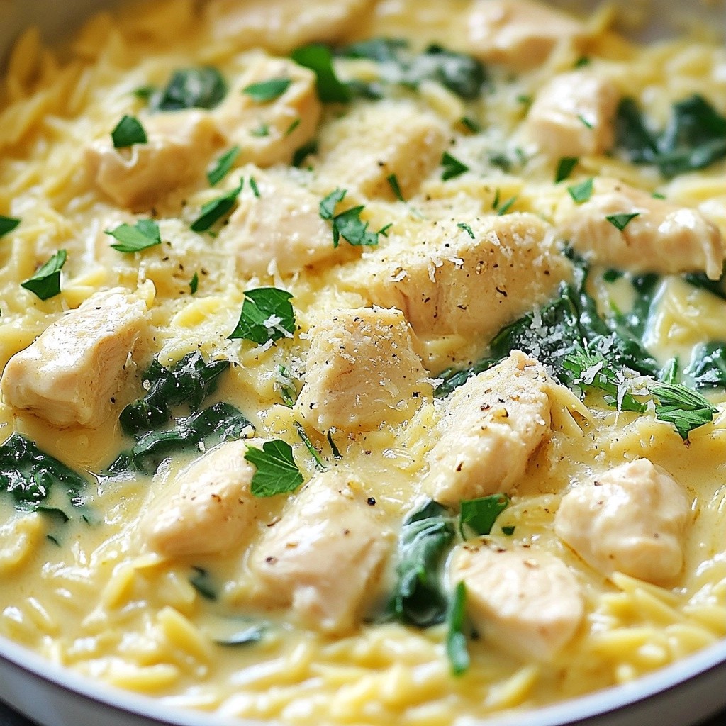 One-Pan Meals Creamy Garlic Chicken Orzo Delight