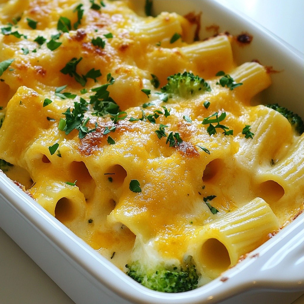 Creamy Baked Pasta Broccoli and Cheese Rigatoni Delight