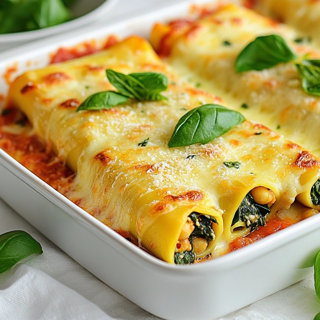 Baked Pasta Chickpea and Spinach Cannelloni Recipe